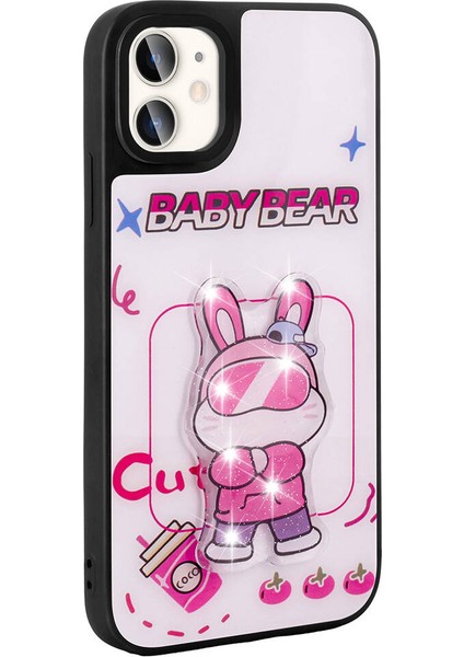 Apple iPhone 11 Kılıf Parlayan Kabartmalı Ikonik Figürlü Tcmk Amas Silikon Kapak-Pembe fırsatları