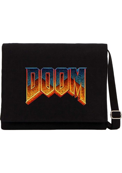 Doom Vintage Siyah Kanvas Postacı Çantası