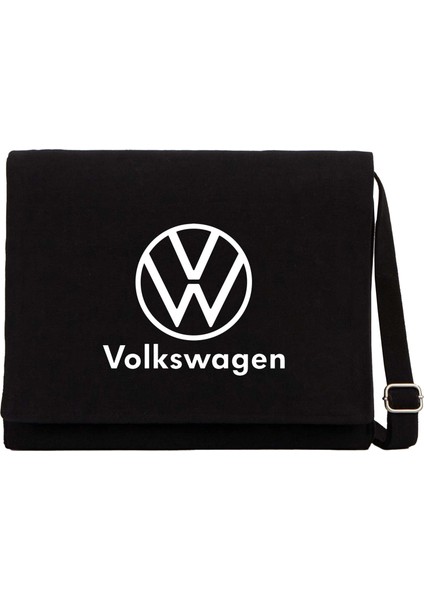 Volkswagen New Logo Text Siyah Kanvas Postacı Çantası
