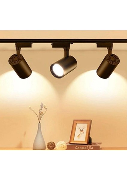 1 Metre Raylı 3 Adet 30W LED Ray Spot LED Vitrin Mağaza Armatürü Siyah Kasa