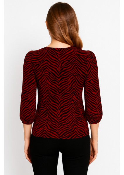 Kadın Bisiklet Yaka Esnek Desenli Spor Şık Truvakar Kol Bluz modelleri