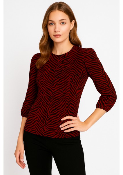 Kadın Bisiklet Yaka Esnek Desenli Spor Şık Truvakar Kol Bluz fırsatları