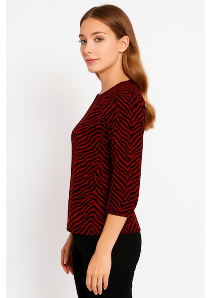 Kadın Bisiklet Yaka Esnek Desenli Spor Şık Truvakar Kol Bluz indirimleri