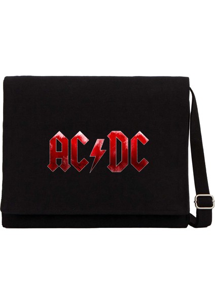 Ac Dc Distort Siyah Kanvas Postacı Çantası