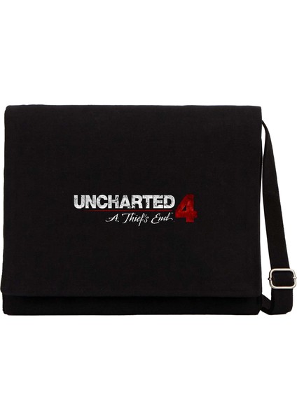 Uncharted 4 Logo Siyah Kanvas Postacı Çantası
