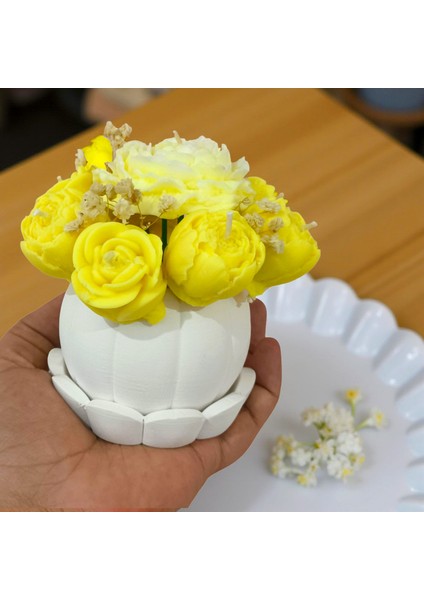 Sarı Çiçekli Balkabağı Vazo Mum – El Yapımı Kokulu Soya Wax Çiçek Mum Seti fiyatları