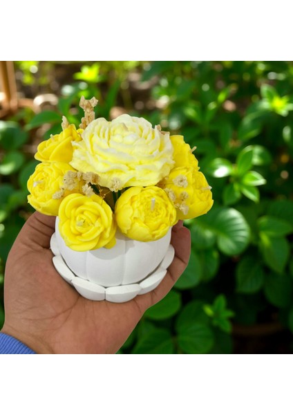 Sarı Çiçekli Balkabağı Vazo Mum – El Yapımı Kokulu Soya Wax Çiçek Mum Seti modelleri