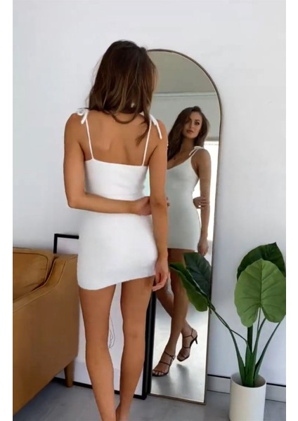Omuzdan Bağlı Mini Elbise - L - Beyaz modelleri