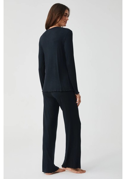 Uzun Kol V Yaka Kadın Pijama Takım 9930 fırsatları