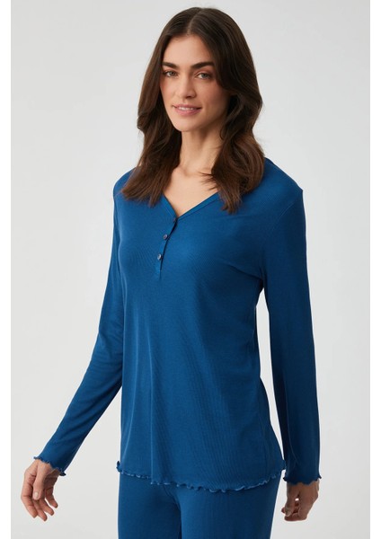 Uzun Kol V Yaka Kadın Pijama Takım 9930 fiyatları