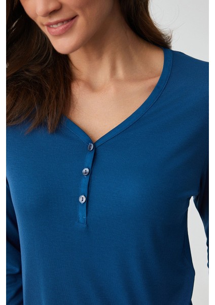 Uzun Kol V Yaka Kadın Pijama Takım 9930 modelleri