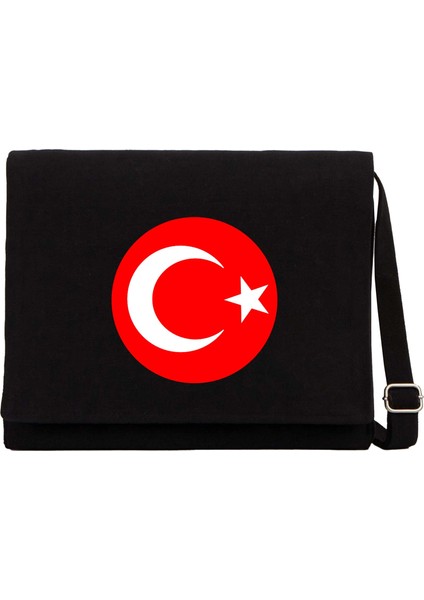 Ay Yıldız Siyah Kanvas Postacı Çantası