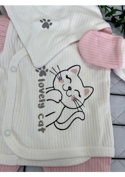 Mini Lüks Sweet Cat 5’li %100 Pamuklu Bebek Takımı – Kız Bebek Yenidoğan Seti” fırsatları