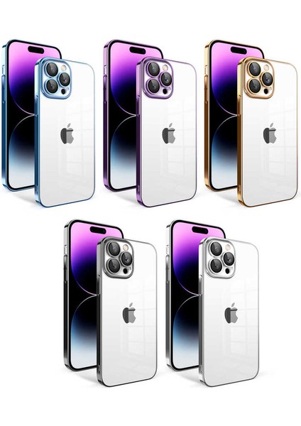 Apple iPhone 14 Pro Max Kılıf Kamera Korumalı Renkli Çerçeveli Tcmk Garaj Kapak-Gold fiyatları