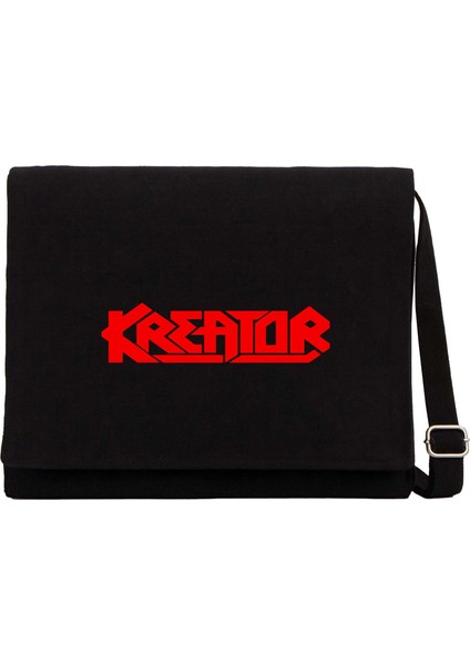 Kreator Logo Red Siyah Kanvas Postacı Çantası