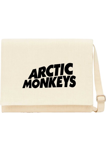 Arctic Monkeys Logo Krem Kanvas Postacı Çantası