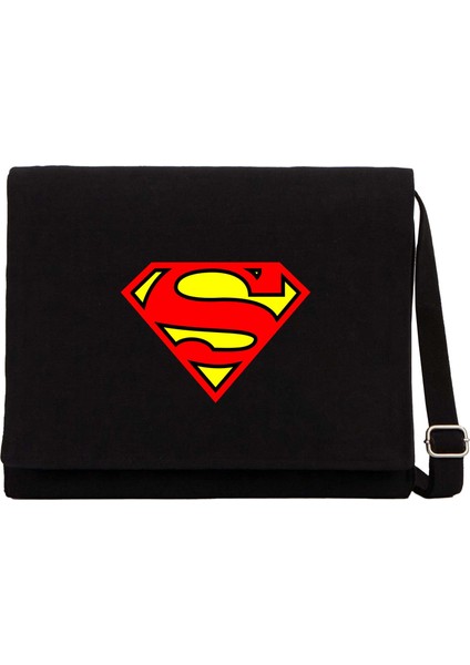 Super-Man Klasik Siyah Kanvas Postacı Çantası