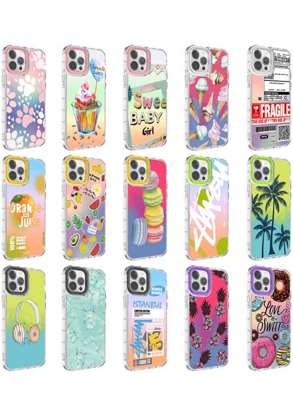 iPhone 12 Pro Kılıf Kamera Korumalı Renkli Desenli Sert Silikon Tcmk Korn KAPAK-NO15 fiyatları