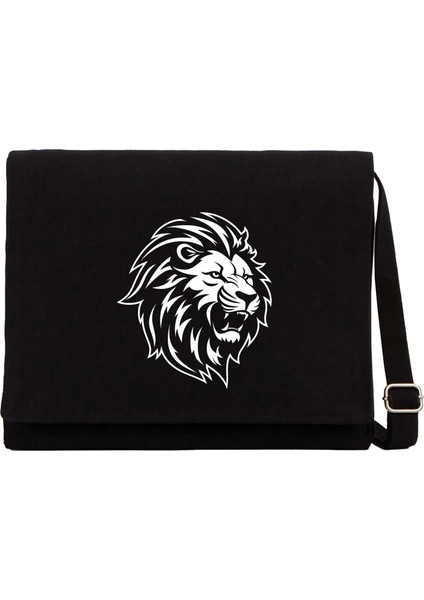 Black And White Lion Siyah Kanvas Postacı Çantası