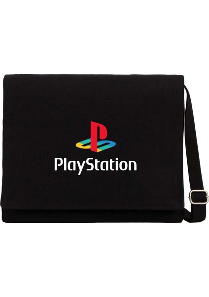 Playstation Logo White Siyah Kanvas Postacı Çantası