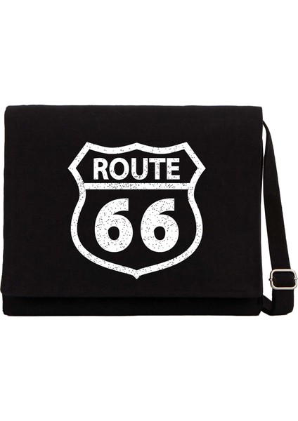 ROUTE66 Logo Siyah Kanvas Postacı Çantası