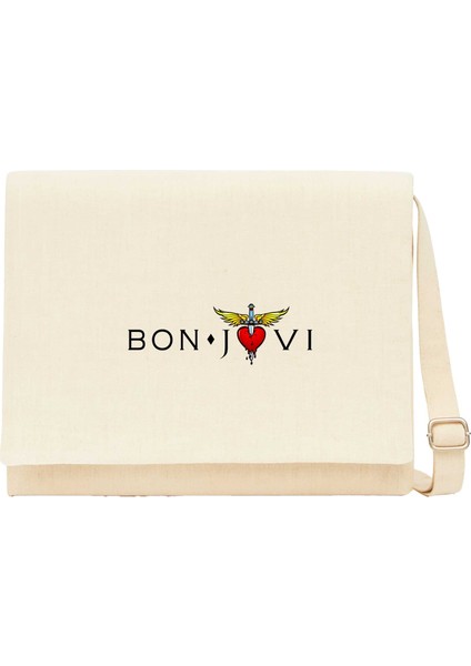 Bon Jovi In Heart Krem Kanvas Postacı Çantası