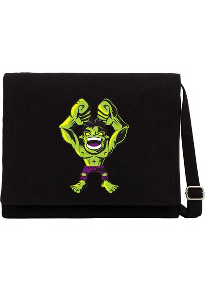 Hulk Cartoon Siyah Kanvas Postacı Çantası