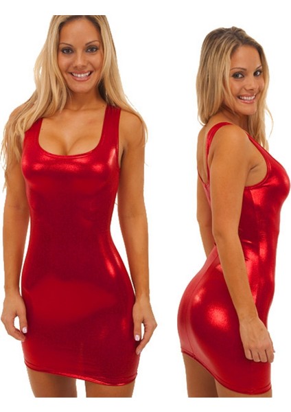 B100710 Lame Mini Elbise - Xs - Kırmızı