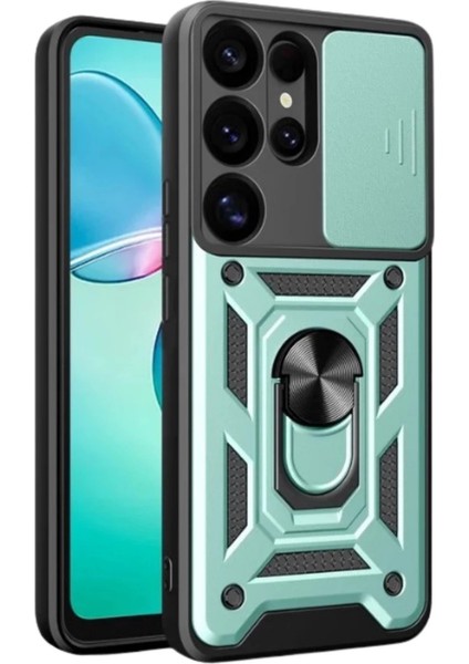 Samsung Galaxy S25 Ultra Kılıf Pars Lens Yüzüklü Silikon - Yeşil