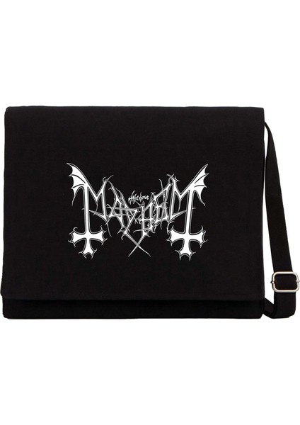 Mayhem Logo Siyah Kanvas Postacı Çantası