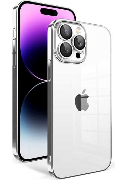 Apple iPhone 14 Pro Max Kılıf Kamera Korumalı Renkli Çerçeveli Tcmk Garaj Kapak-Gümüş