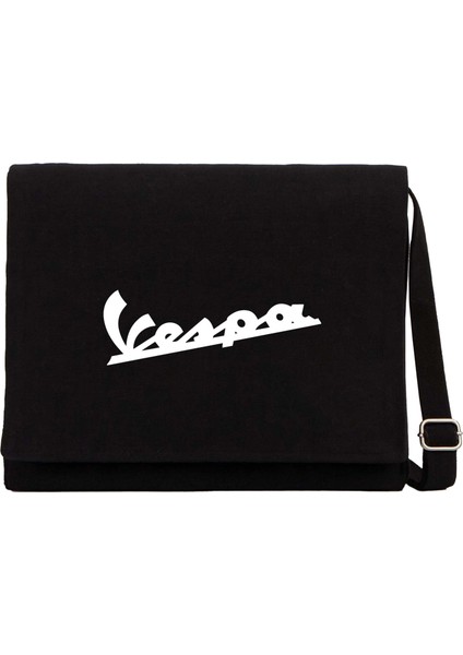 Vespa Logo 3 Siyah Kanvas Postacı Çantası