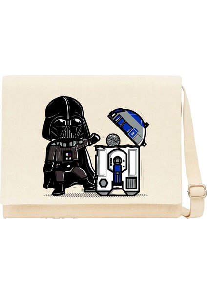 Darth Vader R2D2 Trashcan Krem Kanvas Postacı Çantası