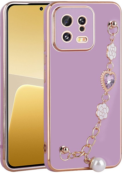 Xiaomi Mi 13 Kılıf El Tutamaçlı Kamera Korumalı Tcmk Taka Silikon Kapak-Mor