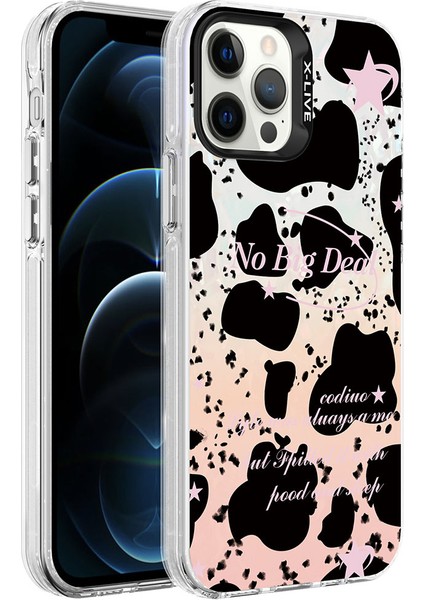 Apple iPhone 12 Pro Kılıf Mermer Desenli Tcmk Marbello Kapak-Siyah-Beyaz