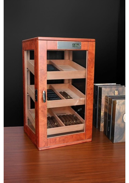 Sedir Ağacı 3 Katlı Camlı Özel Humidor Puro Kutusu RD11 modelleri