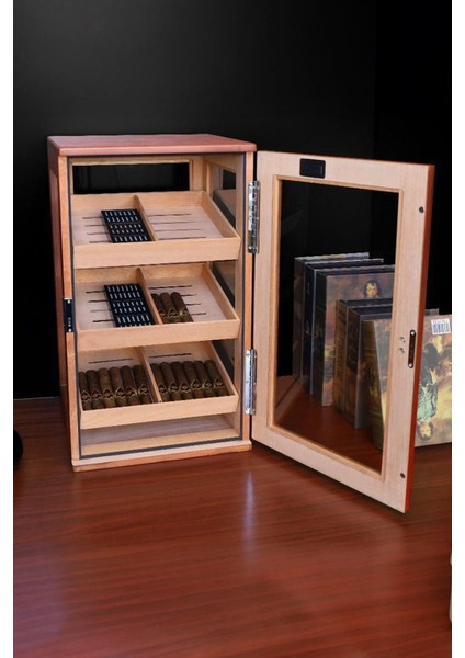 Sedir Ağacı 3 Katlı Camlı Özel Humidor Puro Kutusu RD11 fırsatları