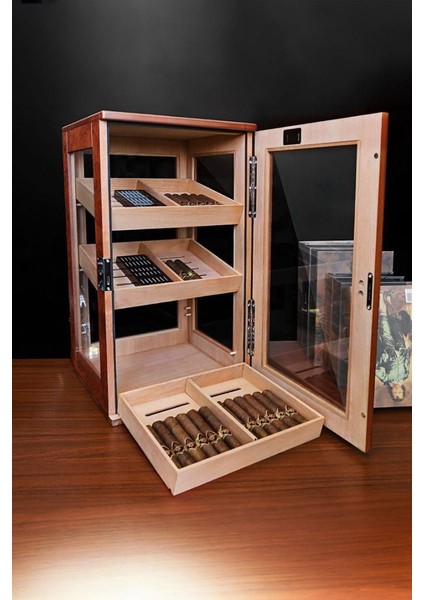 Sedir Ağacı 3 Katlı Camlı Özel Humidor Puro Kutusu RD11 indirimleri