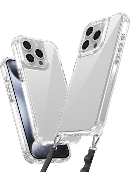 iPhone 15 Pro Max Kılıf Airbagli Takılabilir Askı Aparatlı Tcmk Snap Silikon Kapak-Şeffaf