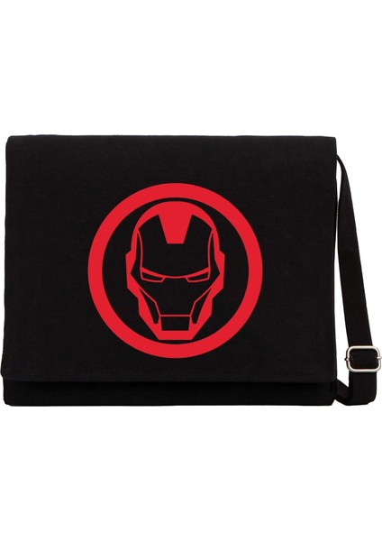 Iron Man Invincible Logo Siyah Kanvas Postacı Çantası