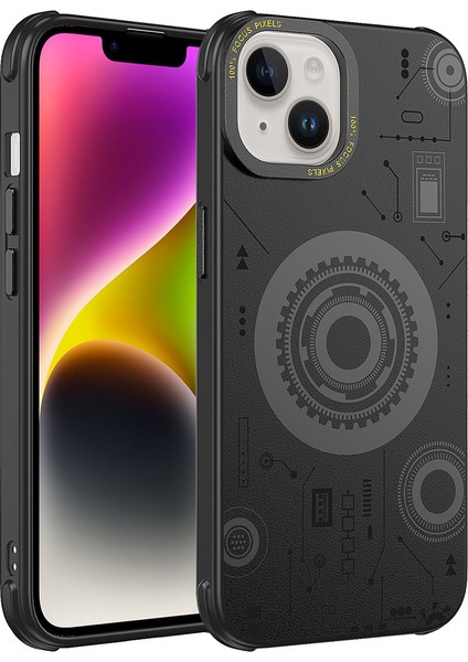 iPhone 14 Plus Uyumlu Tcmk Wireless Şarj Özellikli Desenli Hot Kapak-Siyah