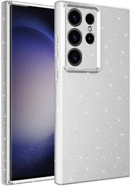 Galaxy S24 Ultra Kılıf Kamera Korumalı Simli Lüks Tcmk Koton Kapak-Gümüş