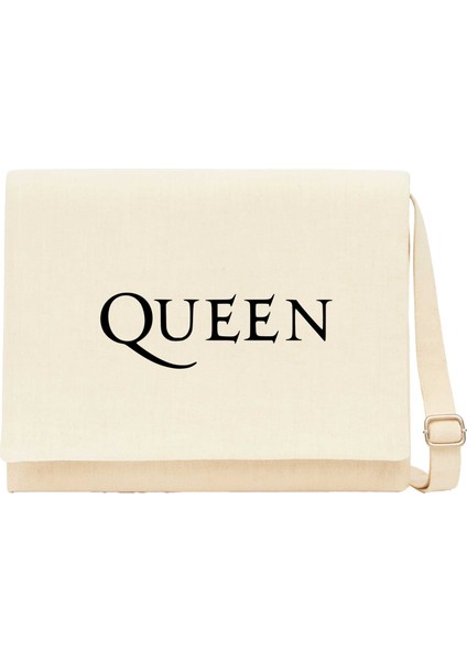 Queen Logo Krem Kanvas Postacı Çantası