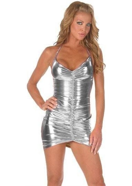 B060830 Önü Büzgülü Mini Elbise - L - Fuşya