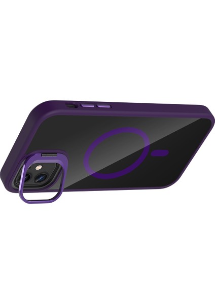 iPhone 11 Kılıf Standlı ve Kamera Lens Hediyeli M-Safe Şarj Özellikli Tcmk Etro Kapak - Pembe fırsatları