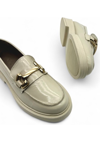 Roven Ekru Rugan Hakiki Deri Kadın Loafer