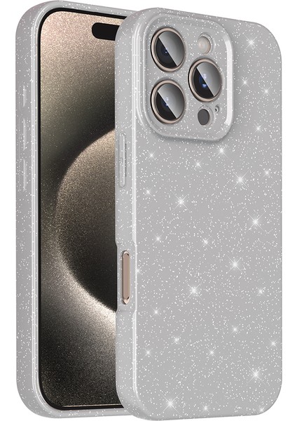 iPhone 16 Pro Max Kılıf Kamera Korumalı Simli Lüks Tcmk Koton Kapak - Gümüş