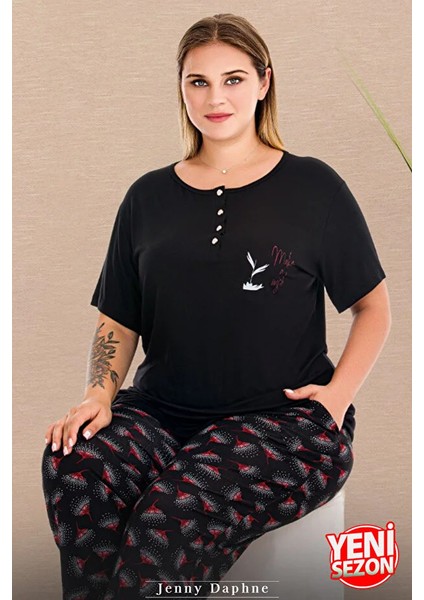 Lady Büyük Beden Çiçek Desenli Pijama Düğmeli Üst Kısa Kollu Pijama Takımı fiyatları