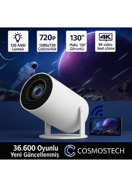 P30 Max Ultra Hd Akıllı Projektör + 36.600 Dahili Oyunlu Konsol Seti (2 Gamepad) – Wifi Destekli, Online Uygulamalı, HDMI Bağlantılı fiyatları