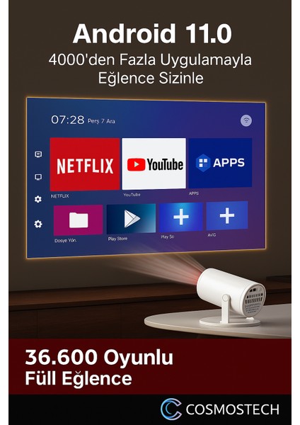 P30 Max Ultra Hd Akıllı Projektör + 36.600 Dahili Oyunlu Konsol Seti (2 Gamepad) – Wifi Destekli, Online Uygulamalı, HDMI Bağlantılı modelleri